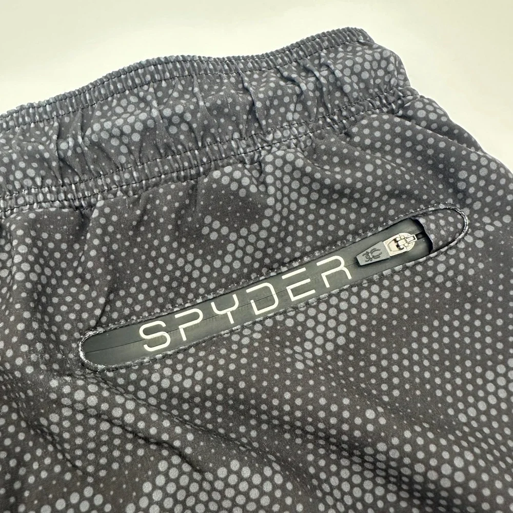 Spyder Swim Mens‎ Small S Black Grey Dot Camo Board Shorts Trunks Zipper Pocket